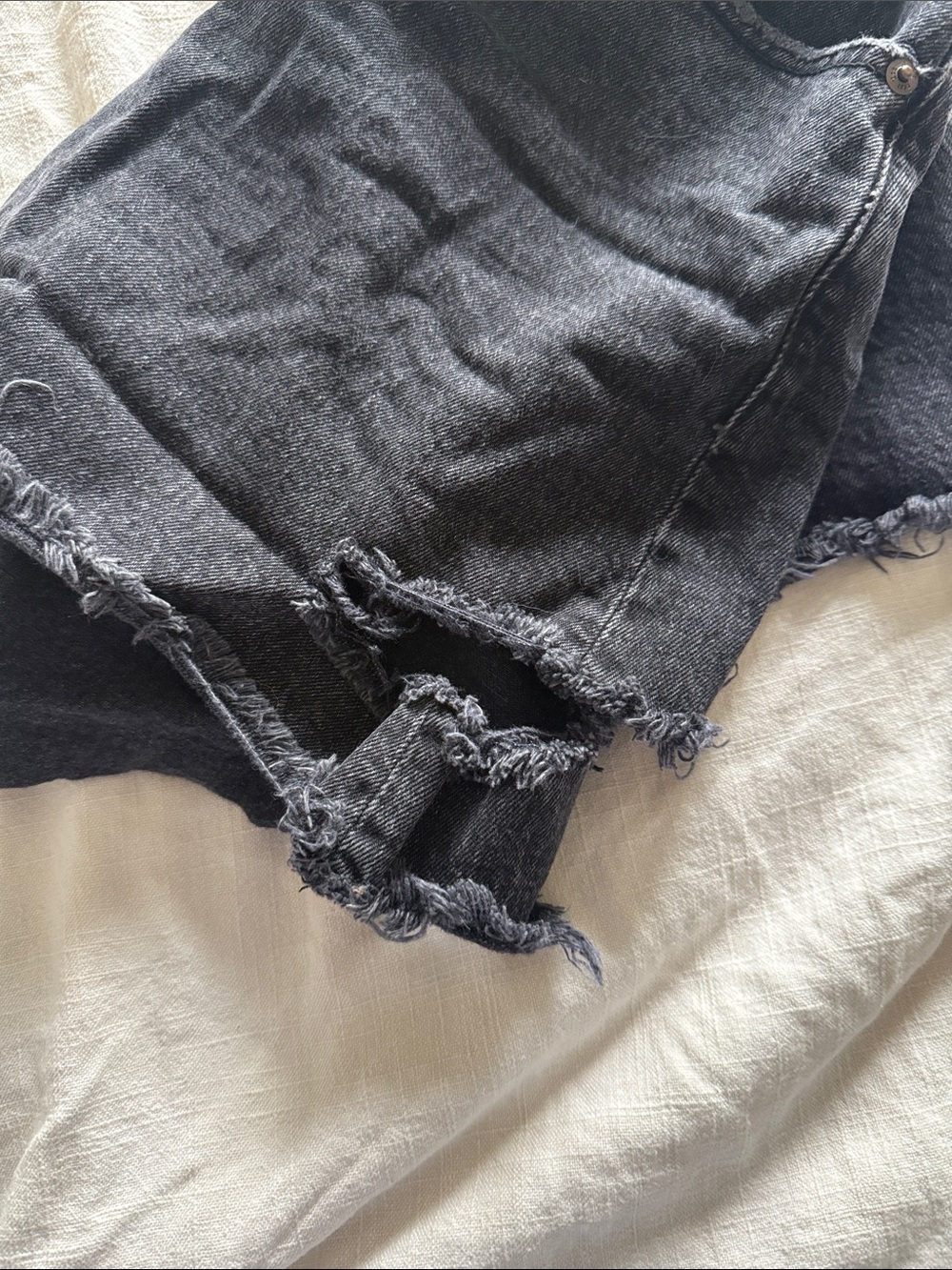 Abercrombie & Fitch Charcoal Black Frayed Denim Shorts - Picture 4 of 4